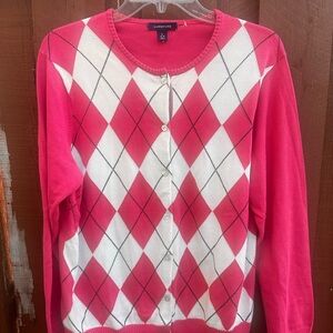 Lands' End Vibrant Pink Argyle Cardigan
